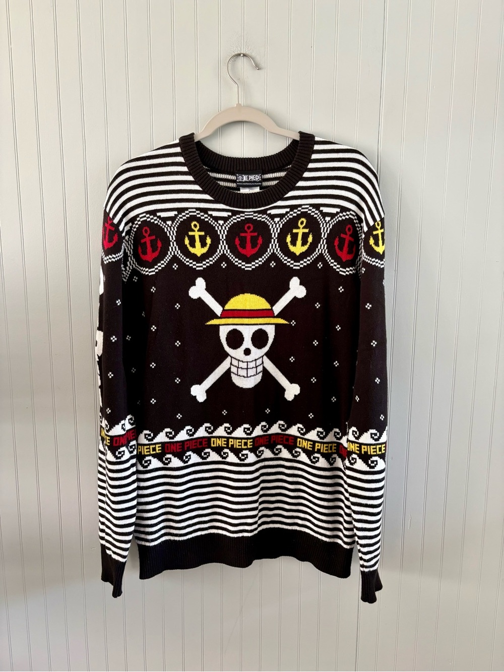 One Piece Luffy Skull Knit Sweater Size L